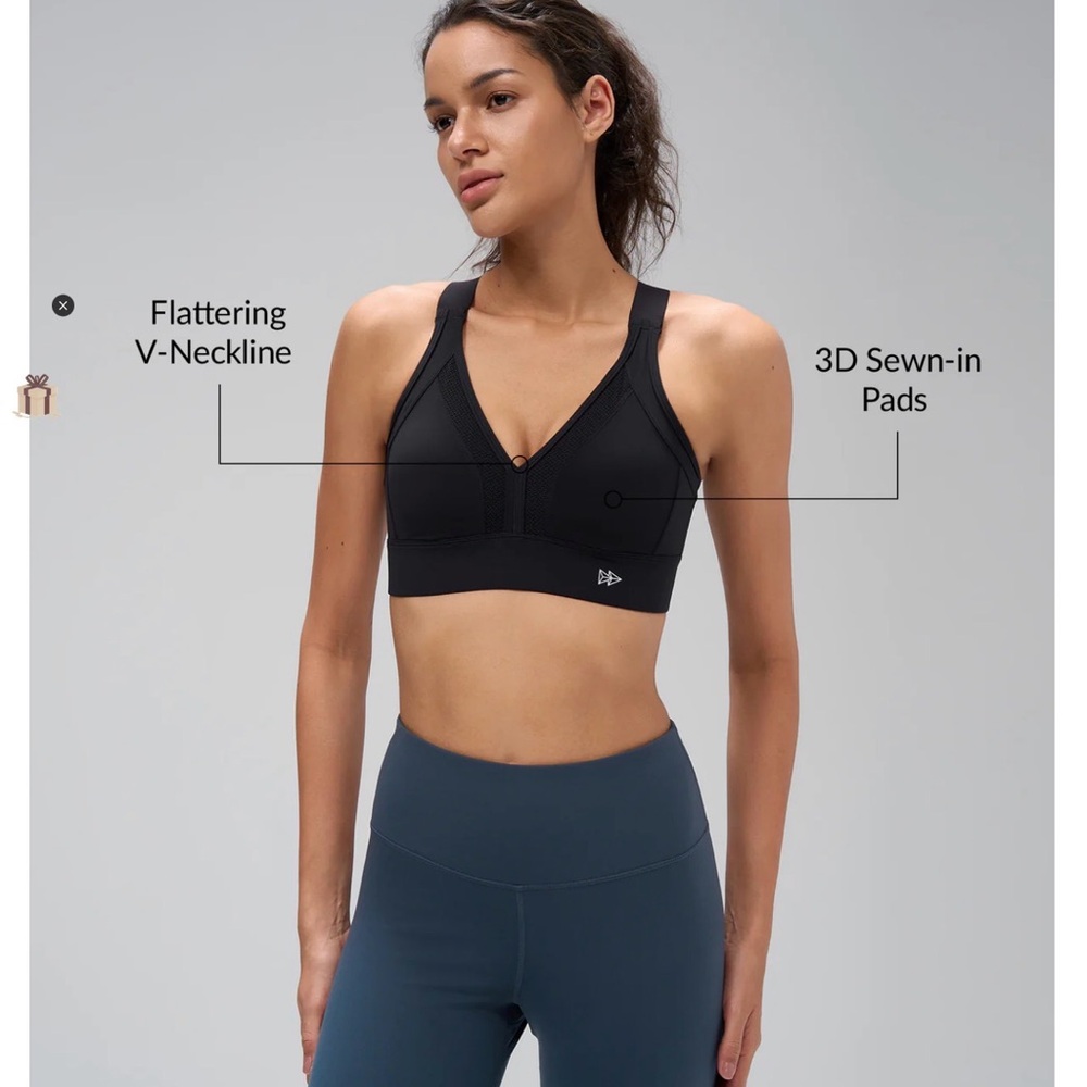 High impact Running Sleek Black Sports Bra by Yvette - Picture 3 of 7